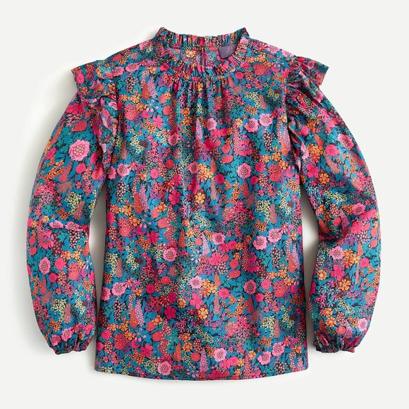 J. Crew Liberty Ciara Ruffleneck Flutter Sleeve Floral Top Pleated AR916 XS 0 - Picture 4 of 16